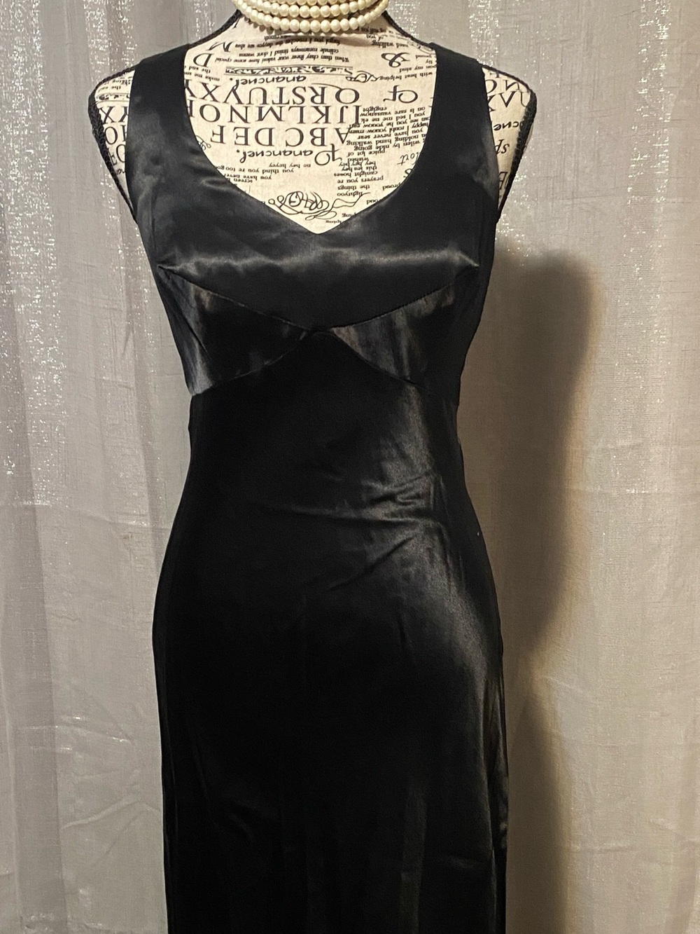 Classic Black Satin  Evening Dress Cut on Bias